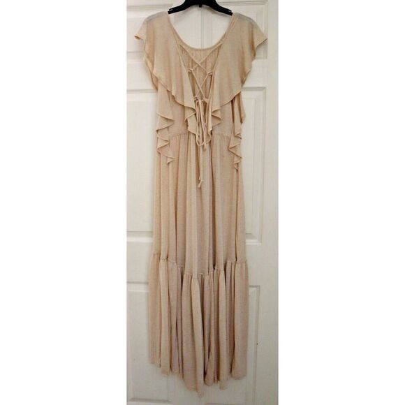 Free People Beach OB1733779 Women's Sz M Oatmeal Terrazo Linen Blend Maxi Dress - Picture 2 of 14
